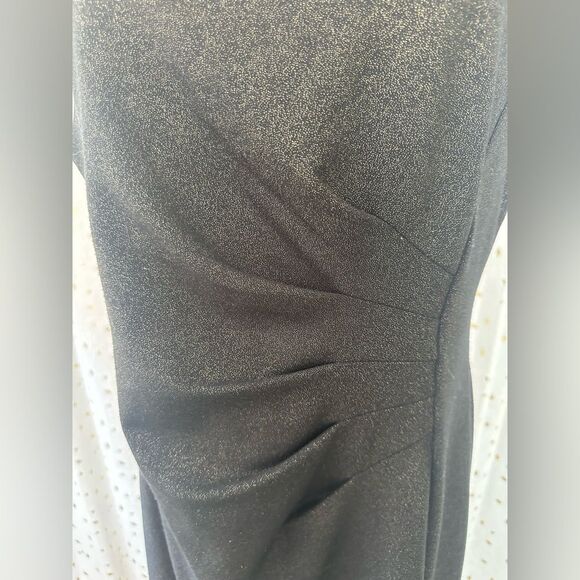 Boston Proper Speckled Metallic Bronze Fan Pleats Cap Sleeve Sheath Dress L - Picture 3 of 11
